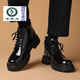 Specht Martin Stiefel Männer Britisch im Britisch-Stil Lackleder glänzend mittelgroßen Lederschuhen Sommer atmungsaktiv dicke Sohle erhöhte Leder-High-Top-Arbeitsstiefel Schwarz 41