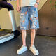 Fan Benna Jeans Shorts Hombres Pantalones cortos de mezclilla de mezclilla desgarrada Men Summer Fina Marca de moda Handsome Beggar rayó a cinco T693 azul de alta calidad 28 recomendado 90-100Jin [Jin equivale a 0.5 kg]