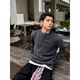 Mangmang black Henry collar sweater for men, autumn old money style long-sleeved T-shirt, cleanfit lazy top, light gray 3XL