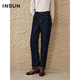 INSUN's special selection of winter turned-over hem stitching high-waisted straight denim down pants, deep sea blue S