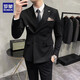 Romon High-High-End Men's Slim Business Business Casual Casual's Doble's Dobress Cloting Groom's Groom's Wedding Vestido de novia gris claro Traje doble de doble pecho + pantalones + Camisa/Bufanda cuadrada S 80-95Jin [Jin equivale a 0.5 kg] Wear Wear