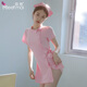 Feimu sexy Krankenschwester Pyjamas großer Dienstmädchen Uniform Verführung Passion Anzug 7027 Pink Schwester Hut + Kleid + T-Pants Durchschnittliche Größe