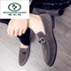 Woodpecker 2025 Nouveau printemps à une jambe paresseuse de chaussures de haricot homme britannique pointues chaussures en cuir décontractées chaussures à tendance en cuir mat 866 vert 39