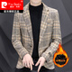 Pierre Cardin 2026 Velvet Suit Men's Jacket Casual Small Suit Men Korean Style Men's Winter Thickened Trendy Single Suit Gray XL 120-135