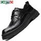 CARTELO men's leather shoes thick-soled hand-scratch pattern anti-wrinkle business casual shoes cowhide breathable lace-up leather shoes men 9946 black 42