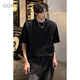 GQWWQX Handsome High-End-Schulter-Pad-T-Shirt für Männer im Sommerhaarstylisten Trendy kurzärmeliges Nischendesign Fünf-Punkte-Halbärmel CD1047 Black 2xl