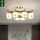 Heliang nuevas lámparas de sala de estar de lámparas chinas, toda la madera de cobre sólida, faros delanteros de construcción de dúplex de alta gama, comedor, estilo chino 9906 Qianlijiangshan-Copper+madera+hierro+jade-24 cabezas