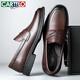 
CARTELO British business casual shoes men's leather shoes one foot breathable loafer soft sole leather shoes men 9898 brown 44