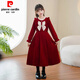 Pierre Cardin girls autumn and winter dress plus velvet red princess dress 3~14 years old children's winter dress little girl winter dress burgundy (no velvet in spring and autumn) 160
