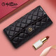 Goldlion long wallet for women 2025 new style cowhide clutch bag for girls with multiple card slots genuine leather light luxury ladies handbag high-end black FA021919-111