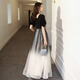 Seidler Bankett Abendkleid für Frauen 2025 Neues schwarzes langes Temperament kann am Host-Chor-Performance-Anzug schwarz L getragen werden (Empfohlen 106-115Jin [Jin gleich 0,5 kg])