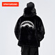 SPRAYGROUND2025 winter full-print shark mouth thickened fur coat for men and women double zipper hooded cotton coat light gray L