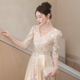 Yingwen Champagner-Farbabendkleid für Frauen neue Stil, leichte Luxus Nische High-End-Host-Pailletten Chor-Performance-Kostüm, Champagnerfarbe XL Vorschläge 110-120jin [Jin ist 0,5 kg]