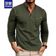ROMON (ROMON) European and American men's long-sleeved T-shirt in spring and autumn new polo shirt Henry neck simple slim business sports polo shirt black L