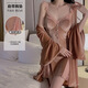 秋冬睡衣丝绒蕾丝拼接深V诱惑加胸垫吊带睡裙外袍家居服 3879黑色(外袍+腰带) M