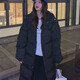 Xier black long down cotton jacket for women winter new style mid-length over-the-knee loose thickened cotton jacket mid-length theater jacket black M 100-120