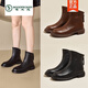 Woodpecker leather Martin boots for women 2025 new Korean style flat women short boots casual slim shoes boots autumn and winter cotton shoes brown single 35