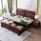 
Pinzu New Chinese style black gold solid wood bed modern simple double master bedroom storage bed YF-9921 1.8-meter frame bed