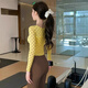 Shuangxiu Beautiful Yoga Wear for Women 2025 New Dopamine Long Sleeve Suit Polka Dot Autumn and Winter Pilates Fitness Suit with Chest Pad Yellow Brown Polka Dot Top + Mocha Pants Suit XL 120-135