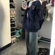 POUM American retro baseball uniform trendy brand fashion versatile pixs and handsome high street 2025 new jacket jacket men's casual top TM-W694 navy blue 3XL
