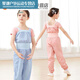 Sweaty clothing for female dancers, children's body pants overalls, warm-up pants, practice pants, ballet jumpsuit, foggy blue without pink short-sleeved bottoming, 120 110, size 130, height-120CM