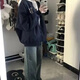 POUM American retro baseball uniform trendy brand fashion versatile pixs and handsome high street 2025 new jacket jacket men's casual top TM-W694 navy blue 3XL