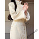 Zhenji Matcha 2025 winter new improved cheongsam embroidered plus velvet J thickened fur collar female model new Chinese style skirt beige cheongsam embroidered velvet thickened S
