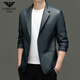 FALAMONE Armani autumn and winter suit collar men's jacket business casual middle-aged suit leather jacket 2385 black regular style M 170 (weight 120Jin Jin equals 0.5kg and below)