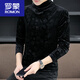 Romon Plus Velvet Camisa de la base de media tortuga en terciopelo para camiseta de manga larga de oro negro para hombres en otoño e invierno
