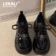 LeCali Mary Jane small leather shoes for women 2024 new style matching skirt short LeCali British style black thick sole heightening versatile black bright leather 37