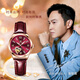 Olevs Swiss Certified Brand Watches für Frauen Mechanische Uhren Vollautomatisch leuchtend wasserdichte Watch Hohlhöhle High-End Watch Women's Watch Olevs-6636-Wine Red Skin Rose Shell rotes Gesicht