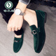Specht 2025 Neue Frühling Einbeinige faule Bohnenschuhe Herren britische Spitze Zeh Casual Lederschuhe Matte Leder trendy Schuhe M866 Schwarz [hinzugefügte Fleece-Stil] 40