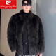 皮尔卡丹（pierre cardin）皮草皮男装男士外套加厚仿狐狸貂皮大衣冬季新款皮毛一体大衣 黑色 2XL
