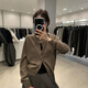 Su Yuwei Maillard coffee color small fragrance style short knitted cardigan for women autumn and winter high-end waist slimming sweater inner top coffee color Follow the store - free shipping insurance S (80-95Jin Jin is equal to 0.5 kg)