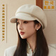 Jimmy Leaf Hat Women's Autumn and Winter New Style Elegant Thickened Woolen Octagonal Hat Korean Style Light Luxury Simple Beret Black One Size M (56-58cm)