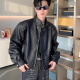 Digada jacket men's retro versatile autumn and winter lapel loose Korean style trendy design handsome motorcycle leather jacket HYXS-HY199 black regular XL
