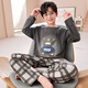 Mannido Boys Pajamas Spring и осенью Новый чистый хлопковой хлопковые дети с длинными рукавами мальчики Большие дети хлопковые подростки тонкие домашние одежды L5009 [двойная длина] 140 16 Размер Рекомендуется 135-145 см.