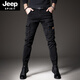 Jeep Spirit2024 Frühlings- und Herbst-neue Arbeithosen Herrenmarke Multi-Tocket Dicked Retro Casual Herrenhosen Schlanke Legginghosen 691 Black 29