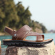 Neue Sommer Neue Männer Sandalen Herren echte Leder Beachschuhe lässig Herrenschuhe Mode Pantoffel tragen resistente weiche Lederlicht 12129 Brown 38