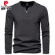 T-shirt à manches longues de Pierre Cardin Henry avec le printemps et l'automne décontracté en V Colombe de couleur solide