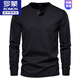 ROMON American retro long-sleeved Henry shirt spring and autumn T-shirt men's heavy cotton Ami khaki casual black loose top dark blue A501 long sleeve L 145-160Jin Jin equals 0.5 kg