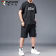 啄木鸟大码冰丝运动服套装男夏季胖子加肥加大速干短裤短袖t恤休闲男装 黑色826一套 XL 建议125-140斤