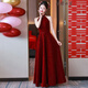 Feng Xiaowei New Chinese Style Toast Wear Bridal Red Halter Neck Cheongsam Morning Robe 2025 New Engagement Wedding Dress Female Style Burgundy Long S