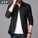 JEEP SPIRIT春秋季男士商务休闲夹克西装中青年纯色翻领简约韩版修身风衣外套 浅灰色1048 XL【建议130-145斤】