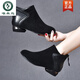 Woodpecker winter new leather frosted short boots soft sole ankle boots Martin boots women's single boots round toe plus velvet cotton boots black single boots 35