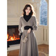 Yanxun Gray High Collar Knitted Dress Women's 2025 Winter High-Quality Super Nice-looking Waist Wrap Long Skirt Gray M