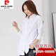 Pierre Cardin Camisa de algodón puro de algodón puro para mujeres Mangas largas más terciopelo engrosado 2025 primavera y otoño Nuevo tamaño de gran tamaño HC-9923 White XL (120-130Jin [Jin iguala 0.5 kg])