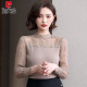 Pierre cardin spring and autumn clothing 2025 new half-turtleneck lace base shirt for women with modal long-sleeved T-shirt top 7027 black polka dot polygon collar One size (90Jin[Jin equals 0.5 kg]-135Jin[Jin equals 0.5 kg])