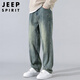 JEEP SPIRIT吉普牛仔裤男宽松春夏季韩版裤子男士阔腿休闲男裤 青古蓝 32