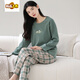 MIDNITE STAR pure cotton pajamas for women spring and autumn long sleeves internet celebrity round neck autumn sweet home clothes cotton set YSH-long sleeves set #1289 M double-sided pure cotton/suggested 80-100Jin [Jin equals 0.5 kg]